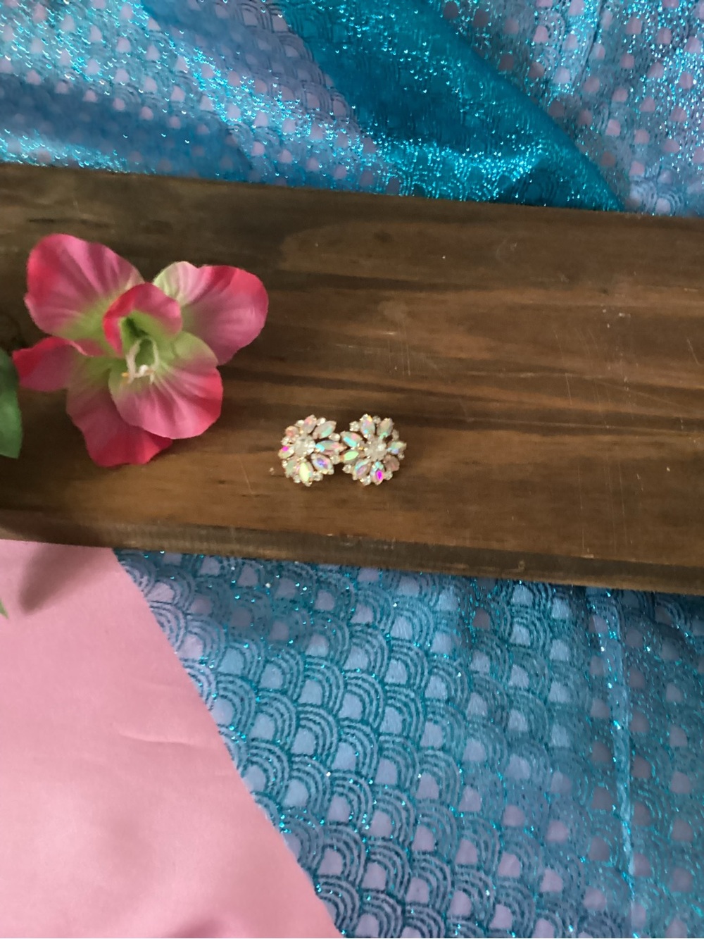 Iridescent Pink Flower Cluster Stud Earrings - Gold-Tone